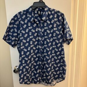 Hot Topic BBC Doctor Who Shirt Men's Medium Blue Short Sleeve Button Tardis FLAW
